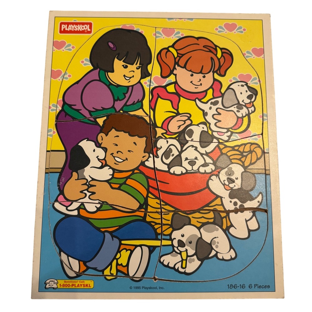 Playskool 1995 Wooden Puzzle‎ 6 Pieces Kids Children Boy Girl Puppies Dog 186-16